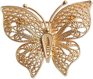 NOVICA Handmade .925 Sterling Silver Gold Vermeil Filigree Brooch Pin Plated Butterfly Peru Animal Themed [1.4 in L x 1.7 in W] 'Catacaos Butterfly'