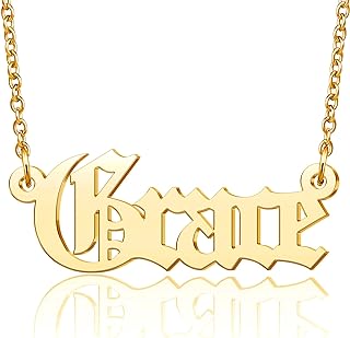 Old English 18K Gold Customized Name Pendant Necklace with Lobster-claw Clasp and Cable Chain, Optional Birthstone Embellishment, Perfect Gift for Women and Girls