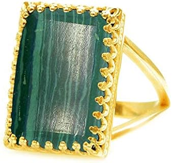 18k Gold Plated Rectangle Shaped Natural Gemstone Ring for Women - Handcrafted Fashion Jewelry in Diverse Colors