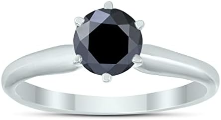 1/2 Carat Round Black Diamond Solitaire Ring in 14K White Gold
