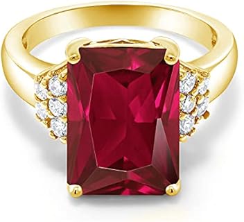 18K Yellow Gold Plated Silver Engagement Ring with Emerald Cut Lemon Quartz for Women, Classic Design