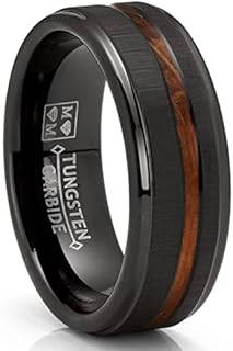 Metal Masters Co. Mens Whiskey Barrel Oakwood Horizontal Brushed Tungsten Carbide Ring Wedding Band Black Inlay 8MM