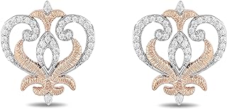 Jewelili Enchanted Disney Fine Jewelry 10k Rose Gold and Sterling Silver 1/10 cttw Round White Diamond Anna Stud Earrings