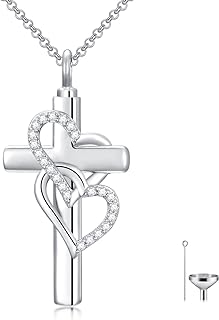 Cross Urn Necklace for Ashes 925 Sterling Silver Cross Birthstone/Birth Flower Cremation Necklaces Custom Personalized Name Memorial Keepsake Cross Jewelry Pendant for Women Men