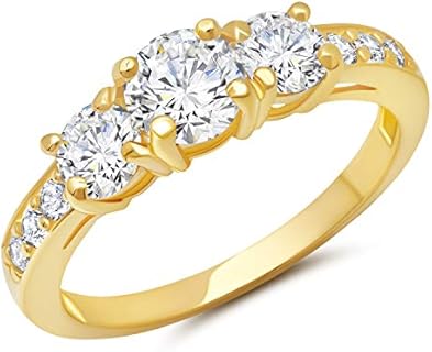 MAX + STONE 1 Carat Cubic Zirconia Engagement or Anniversary Eternity Three Stone Ring for Women in 10k White or Yellow Gold (1.0 ct.tw) Size 4.5 to 9
