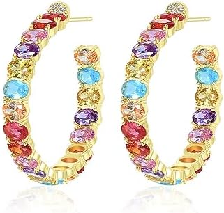 Dainty Gold, Hypoallergenic Large C Hoop Earrings with Swarovski Elements Cubic Zirconia and Push Back - Teardrop Design Huggie Hoops for Women and Girls