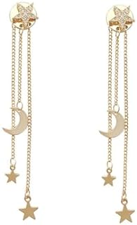 Star and Moon Dangle Earrings with French Wire Back Finding - Hoop Design Alloy Earrings for Party and Everyday Wear