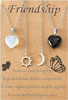 Women's BFF Necklace Set with Cobra Chain in Sun, Moon and Heart Design - Ideal Friendship Gift with Metal & Gem Accents for 2 to 4 Best Friends