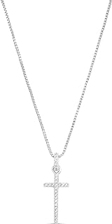 Milla Women's 14K Gold Plated 18'' Sterling Silver Box Chain Necklace with Cubic Zirconia Embellished Cross Pendant, Spring Ring Clasp