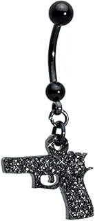 Body Candy Black Glitter Gun Dangle Belly Button Ring