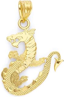 Solid 10k Gold Year of The Dragon Pendant for Necklace, Lucky Charm Chinese Zodiac Jewelry