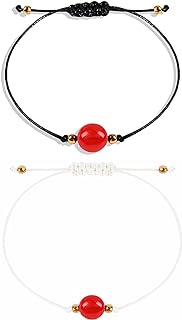 Carnelian Bead Bracelet with Bead Chain for Couples or Best Friends - No Clasp Healing Jewelry Gift for Birthday, Christmas, or Valentine's Day - Natural Rope Design