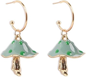 Mushroom Earrings Cute Mushroom Dangle Hoop Earrings Stud Oil Drop Enamel Mushroom Earrings for Women Girls Fantasy Lovely Sen Series Jewelry