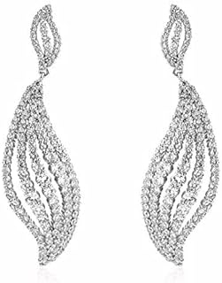 Cubic Zirconia Leaf Dangle Earrings with French Wire Back for Women, Leaf-Shaped Design