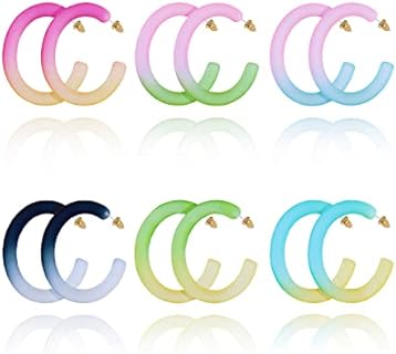 6 Pairs Colorful Big Hoop Earrings, C Shape Trendy Chunky Acrylic Retro Earrings for Women, Lightweight Statement Earring Costume Accessories（ER1208）
