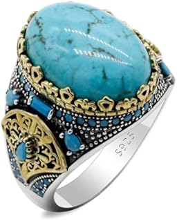 WandaVision-Inspired Sterling Silver Wedding Ring with Agate Gemstone for Men - Turkish Style