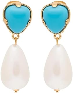 Kenneth Jay Lane Faux Gemstone & Pearl Drop Clip On Earrings (Turquoise)