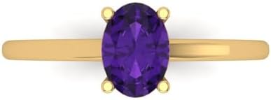 Clara Pucci 1.0 ct Oval Cut Natural Amethyst Solitaire Engagement Ring in 14k Yellow Gold, Size 3.5 with Engraving Option