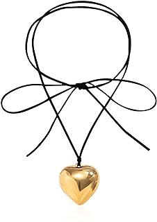 Durable Chunky Puffy Heart Choker Necklace with Soft Velvet Chain for Women | Y2K Trendy Fashion Jewelry Gift for Valentine's Day & Christmas | Oversized Heart Pendant Design made of Stainless Steel