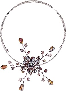 AeraVida Glamorous Midnight Nude Champagne Floral Crystal Choker Wire Wrap Necklace