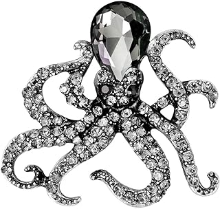 Crystal Octopus Brooch with Pin Clasp for Men and Women, Alloy-Rhinestone Deep Sea Animal Shape