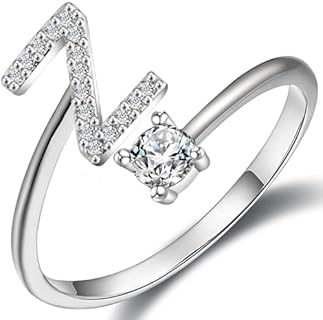 Haoze Women's Silver-Plated Stackable Initial Rings, Adjustable Copper Alphabet Rings with Crystal Inlay, Perfect Personalised Bridesmaid Gift