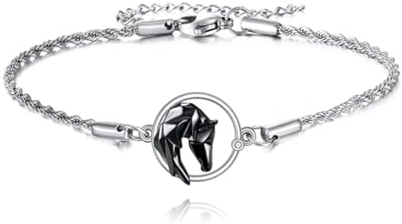 ONEFINITY Sterling Silver Horse Cuff Bracelet with Box Chain and Lobster Claw Clasp for Men and Women, Origami Horse Design