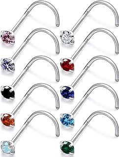 Lsnevsie 18G 20G 22G Titanium Nose Rings Studs for Women Men G23 Nose Piercing Jewelry Top Diamond 1.5mm 2mm 2.5mm 3mm 10Pcs