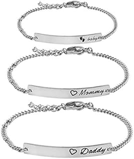 Infant Cuff Bracelet with Lobster Claw Clasp for New Moms and Kids, Stainless Steel Son, Daughter & Mommy Baptism Bracelet Set with Crafted Bar Design