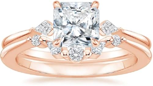 Rose Gold Engagement Ring with Moissanite for Women in Radiant Cut Design - Customizable Sterling Silver or 10k, 14k, 18k Gold Options Available, 3 Carat Twisted Bridal Set