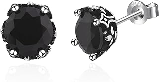 S925 Black Stud Earrings Hypoallergenic Black Onyx Earrings for Men Retro Dark Black Cubic Zirconia Earrings for Women Trendy