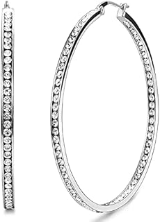 18K White Gold plated Inside-Out Hoop Earrings with CZ 55mm