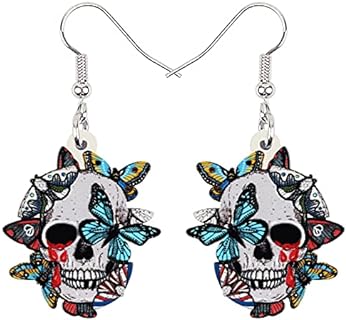 NEWEI Cute Halloween Sugar Skull Earrings Dangle Acrylic Day of the Dead Decor Gifts for Women Girls Festival Charms
