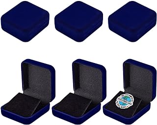 FINGERINSPIRE Square Brooch Display in Velvet Blue Color for Pin/Enamel Collections, 6 Pcs Badge Holder Boxes with Adjustable Spacers
