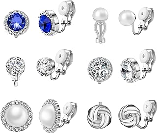 Clip-On Opal Hematite Earrings in Stainless Steel for Women, Non-Piercing Design, Assorted Styles - Set of 6/12 Pairs