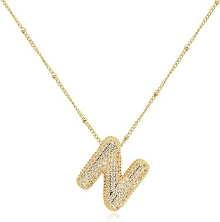 FUTIMELY Gold Bubble Initial Letter Necklace for Women,Puffy Alphabet Name Pendant Necklace for Personalized Gifts,Trendy Balloon Chain Zircon Crystal Necklace