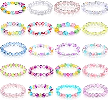 Hicarer 20 Pieces Girl Beaded Bracelets Cute Rainbow Bead Bracelets Colorful Bracelets Princess Bracelets Stretchy Bead Bracelets for Prince Birthday Present (Vivid Style)
