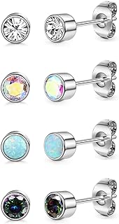 YADOCA 4 Pairs Titanium Earrings for Women Men Hypoallergenic G23 Titanium Stud Earrings for Sensitive Ears Cubic Zirconia Opal Piercing Sleeper Cartilage Earrings Set 3/4/5MM