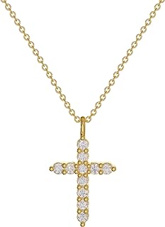 18K Gold / White Gold Vermeil S925 Sterling Silver BREN Choker with Lobster Clasp & Cable Chain Adorned with Dazzling Moissanite Cross Pendant - A Timeless Jewelry Gift for Women and Girls
