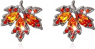 Red Maple Leaf Earrings Thanksgiving Earrings for Women Fall Zircon Maple Earrings Statement Leaf Stud Earrings for Teen Girls Christmas Gifts