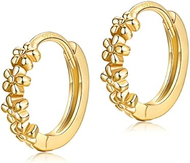 Small Hoop Earrings for Women Girls |925 Sterling Silver Post 10mm Flower Cluster Huggie Hoop Earrings, Hypoallergenic Cartilage Piercing Hoops Jewelry