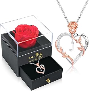 Stunning Cubic Zirconia Rose Heart Pendant Necklace with Cable Chain for Women, Ideal for Mother, Wife, Daughter, Girlfriend - Gift in Beautiful Rose Box