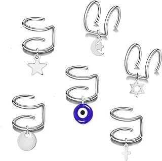 6 pcs Ear Clip On Earrings Set for women Stainless Steel Ear Clip Fake Cartilage Earring Non Piercing Helix Cartilage Ear Clip