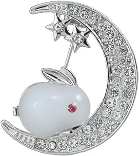 Shejuety exquisite and cute moon rabbit brooch with diamond inlaid small white rabbit brooch, high-end collar clip clip clip, creative and fashionable cartoon animal accessories