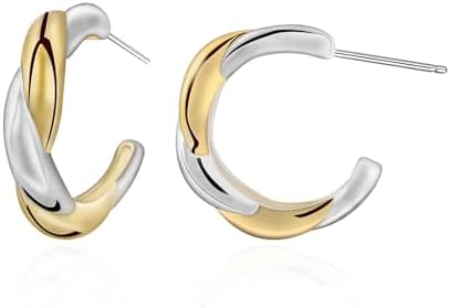 Hypoallergenic Hoop Earrings Gold and Silver Earrings with 925 Sterling Silver Post Hypoallergenic Mixed Metal Earrings for Women Trendy