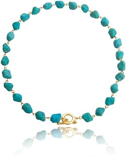 Toggle Clasp Turquoise Bead Necklace with Gold-Plated Brass Chain, Y-Shaped Design for Women and Girls