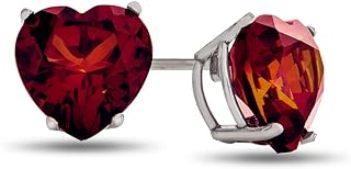 Exceptional FJC Finejewelers 14k White Gold Garnet Heart-Shaped Stud Earrings with Convenient Push Back Mechanism