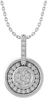 10K White Gold and Silver Halo Pendant Necklace with 1/3 Cttw Lab-Grown Diamonds for Women, Classy Round Design, 18-Inch Cable Chain