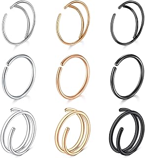 D.Bella 20G 18G Nose Rings Hoops Surgical Steel Simple Half Hoop Nose Ring 6mm-12mm Nose Hoops Tragus Cartilage Helix Rook Daith Conch Snug Earring Nose Septum Eyebrow Lip Ear Body Piercing