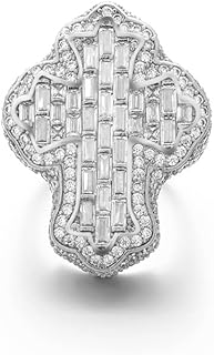 14K Gold Plated Iced-Out Wedding Rings, Cubic Zirconia-Embellished for Men, Hip-Hop Inspired Baguette Cross Pinky Ring Design